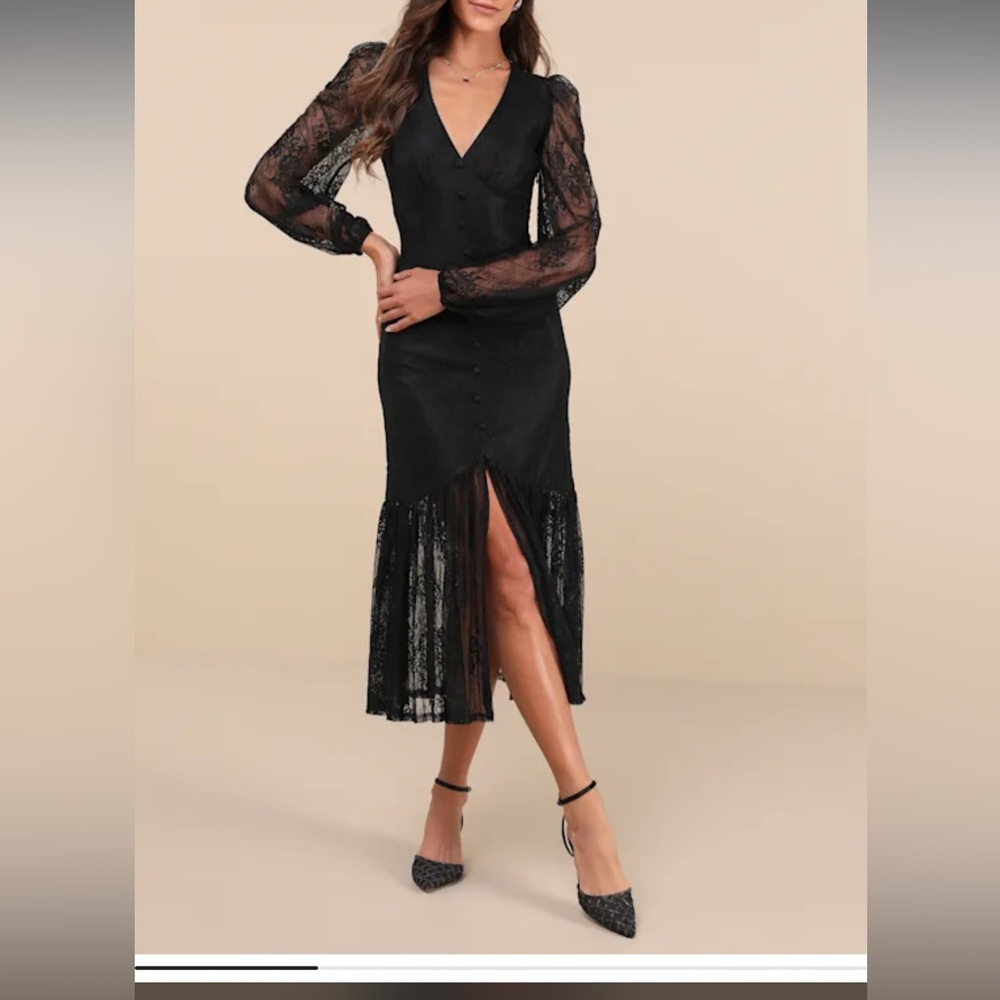 Lulu's Black Lace Long Sleeve Dress